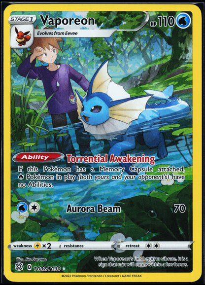 SWSH09: Brilliant Stars Trainer Gallery #TG02/TG30 Vaporeon