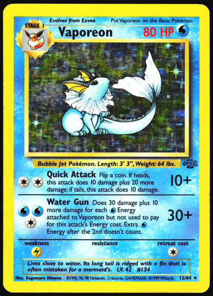 Pokemon Card- Vaporeon (12) Jungle #12/64 MP
