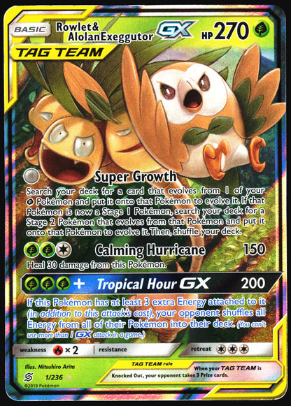 Pokemon Card- Rowlet & Alolan Exeggutor GX SM - Unified Minds #1/236 LP
