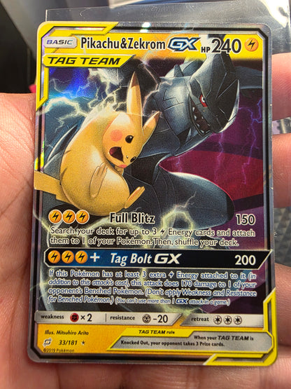 Pokemon Card- Pikachu & Zekrom GX SM - Team Up #33/181 LP
